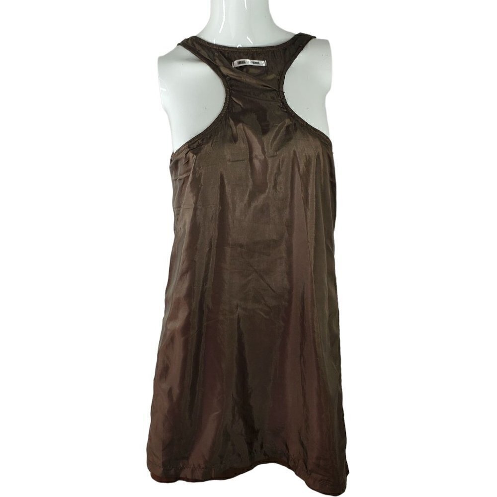 Retro Metal Embellished T Back Tunic Top Brown Microfiber Lee and Joe Womens Med - Picture 12 of 14